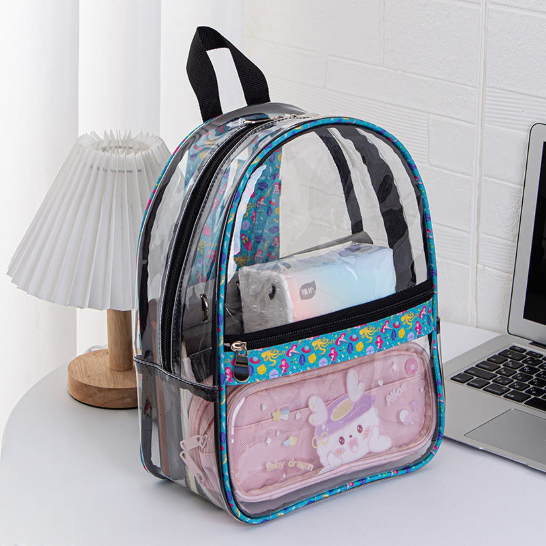 Mochila Transparente PVC con Diseño – Impermeable, Espaciosa y Resistente