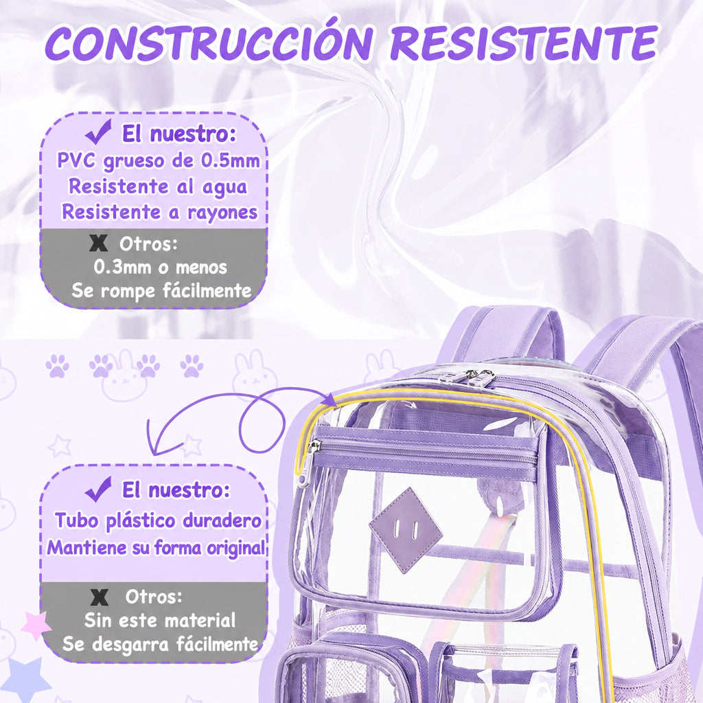 Mochila Transparente PVC – Aprobada en Puntos de Revisión, Resistente para Planta y Fábrica