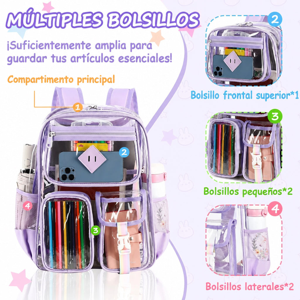 Mochila Transparente PVC – Aprobada en Puntos de Revisión, Resistente para Planta y Fábrica
