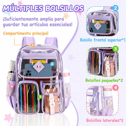 Mochila Transparente PVC – Aprobada en Puntos de Revisión, Resistente para Planta y Fábrica